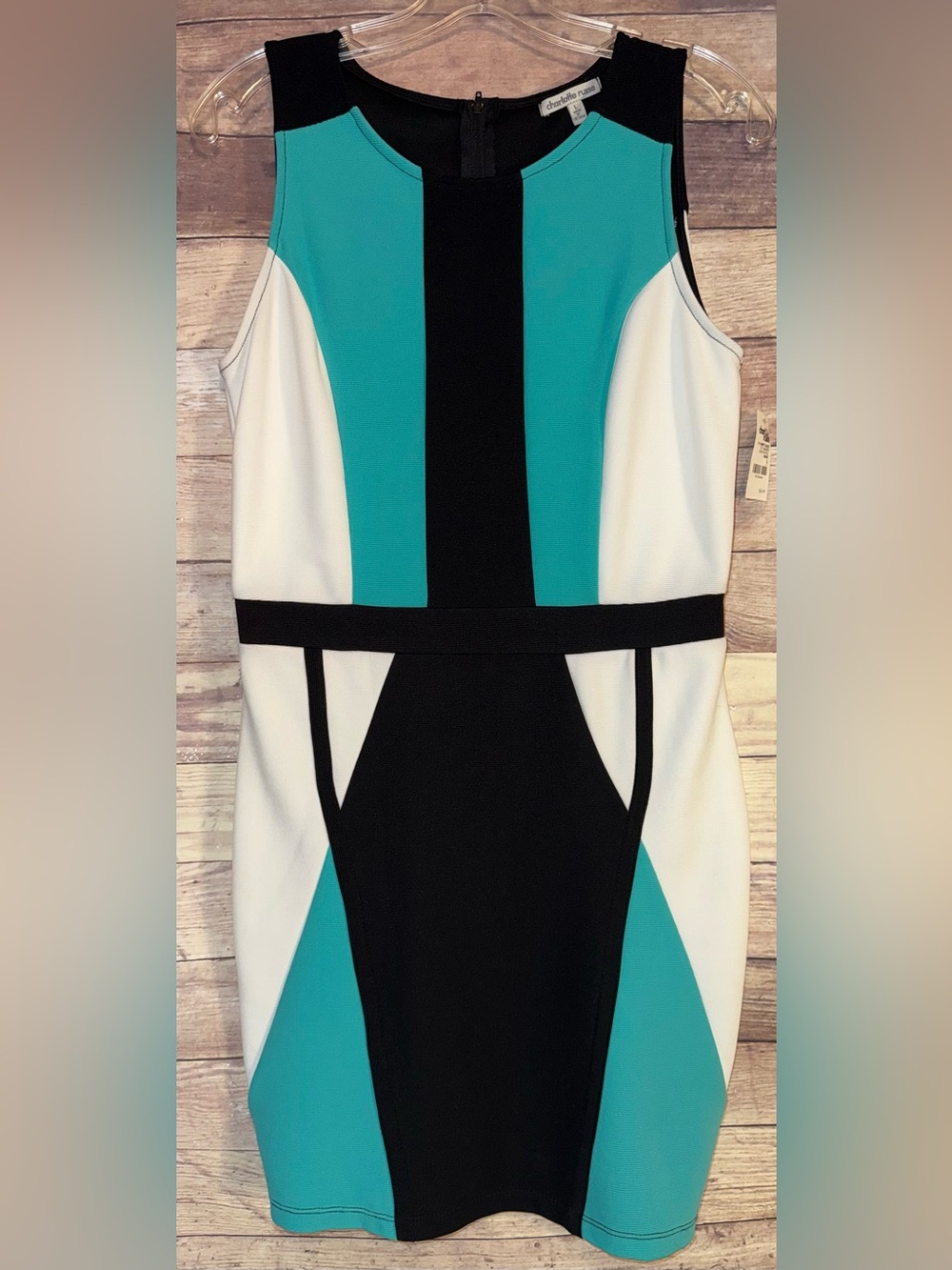 Charlotte Russe Teal, Black & White Colorblock Sheath Dress - NWT